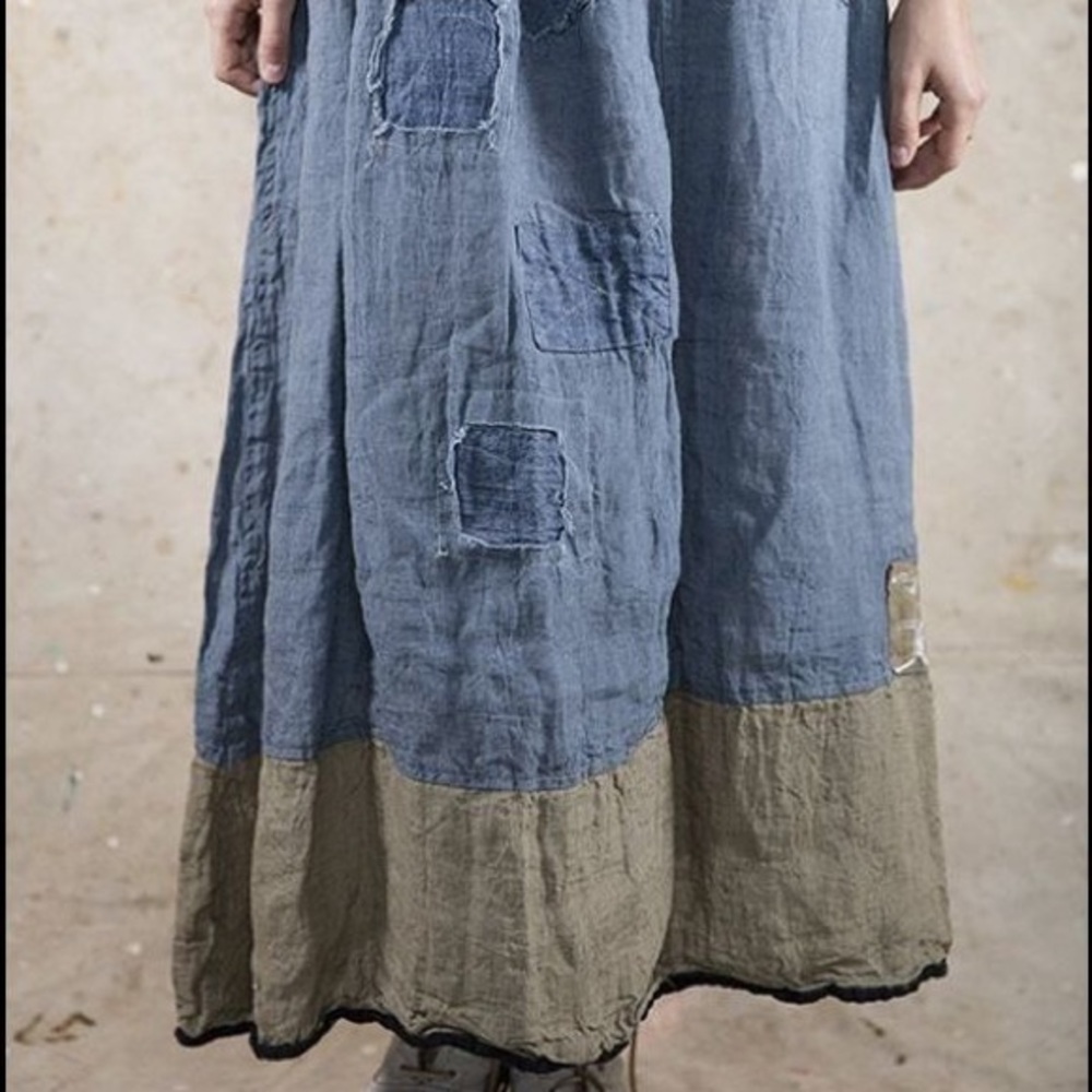 Magnolia Pearl Blue chambray linen Celestyna Skirt